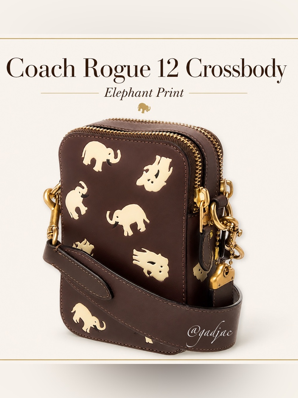 Coach Rogue Crossbody 12 With Elephant Print - Dark Teak Leather
